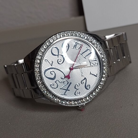 Untested Very Pretty Betsey Johnson Silver Tone And Pink Watch - Picture 2 of 10